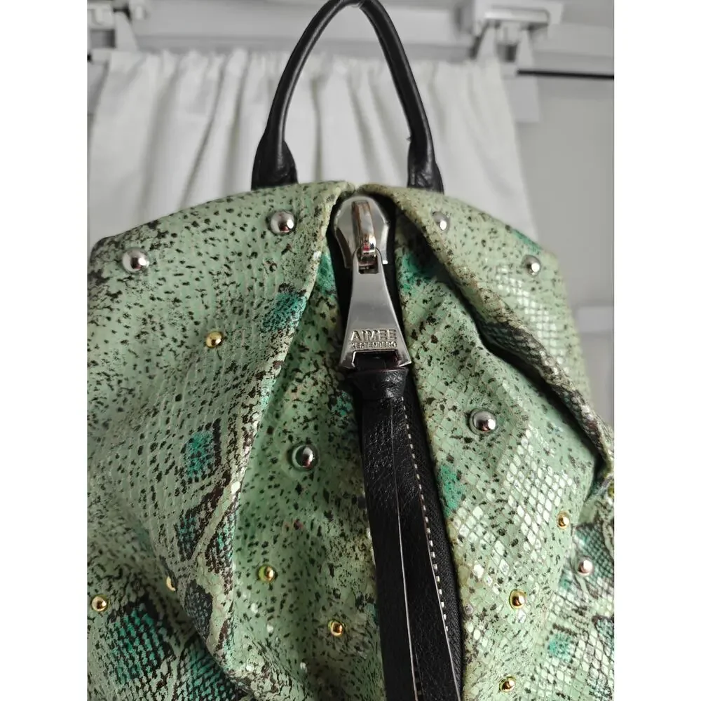 AIMEE KESTENBERG Backpack purse mint green Reptile print  black pebbled leather